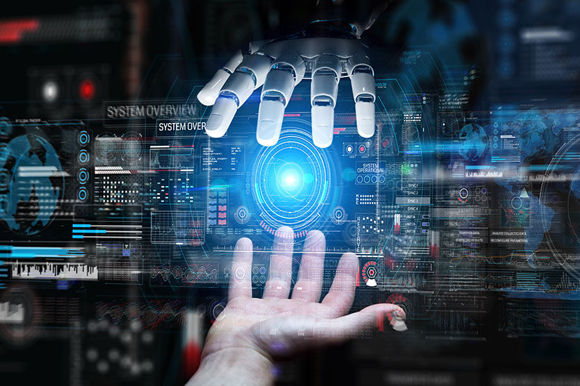 Menschliche Hand und Roboterhand