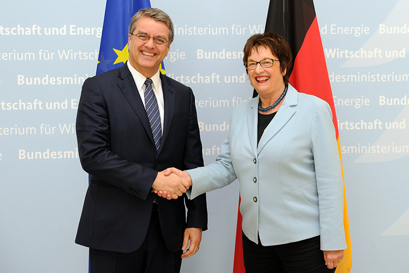 Bundeswirtschaftsministerin Brigitte Zypries mit dem Generaldirektor der Welthandelsorganisation (WTO), Roberto Azevêdo