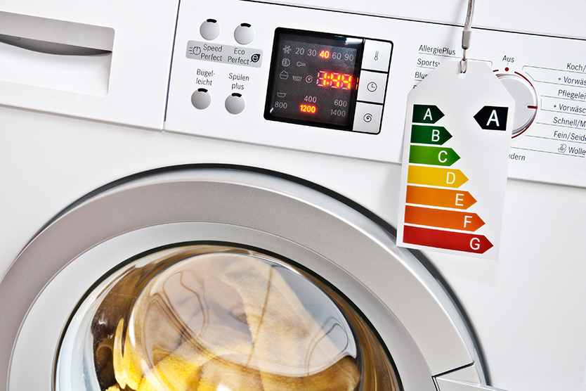 Waschmaschine mit Energieeffizienz Label für das Thema Energieeffizienz von Produkten