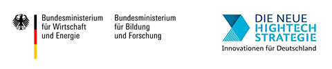 Logos des Bundesministeriums für Wirtschaft und Energie, des Bundesministeriums für Bildung und Forschung und der Hightech-Strategie