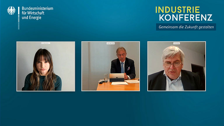 Screenshot aus dem Video Interview mit Prof. Dieter Kempf, Präsident des Bundesverbandes der Deutschen Industrie (BDI), und Jörg Hofmann, Erster Vorsitzender der IG Metall, am 4. November 2020