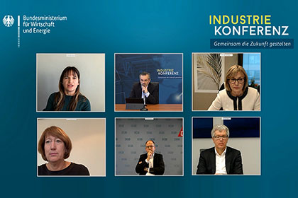 Screenshot aus dem Video Panel 1 der dritten Industriekonferenz am 4. November 2020: „Digital Industry: Innovationstreiber der Industrie“ mit Thomas Jarzombek, Koordinator der Bundesregierung für Luft- und Raumfahrt