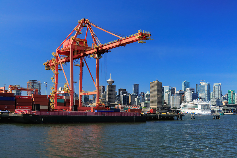 The freight port of Vancouver, serving as a symbol of the free trade agreement