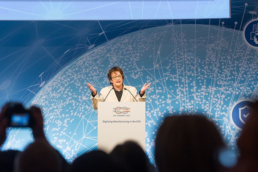 Federal Minister Brigitte Zypries at the conference entitled "Digitising Manufacturing in the G20 - Initiatives, Best Practices and Policy Approaches"
