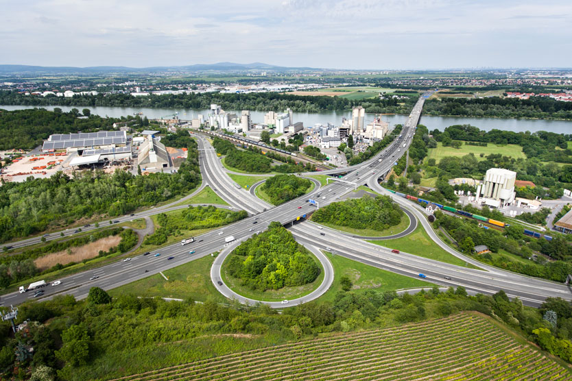 Aerial photograph of a motorway junction