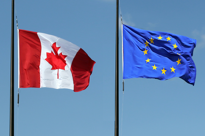 Drapeaux du Canada et de l'Union européenne à l'AECG ; source : istockphoto.com/carolo7 - colourbox.de